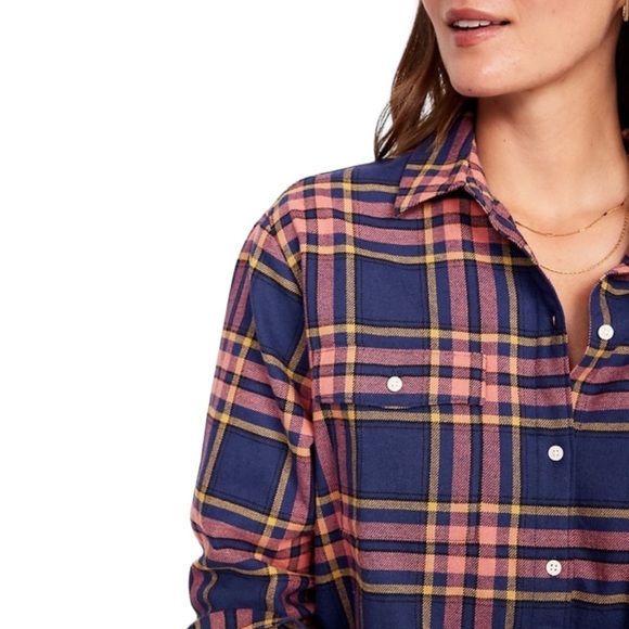 Old Navy Tops - Old Navy NWT Boyfriend Plaid Flannel Button Down size Large
